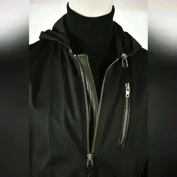 MACKAGE Black Cotton Canvas Leather Mixed Media Coaches 3/4 Jacket Medium - Picture 4 of 10